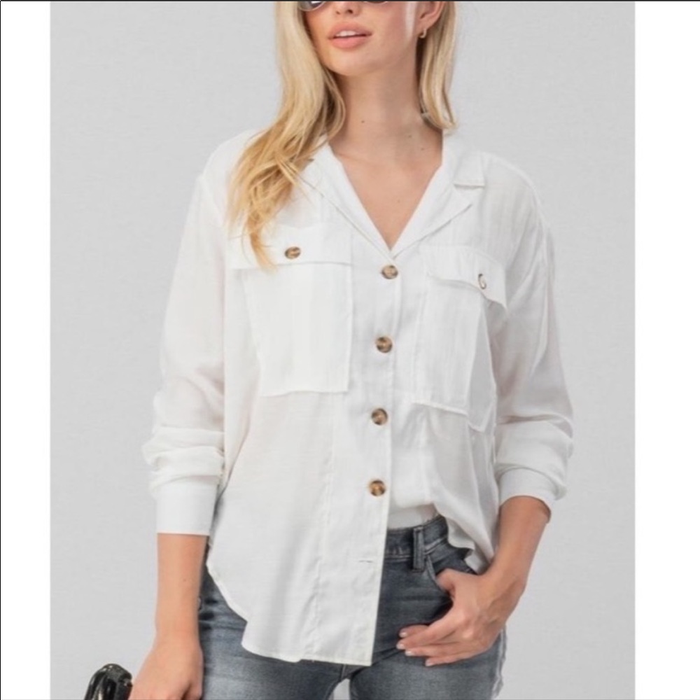 NWOT Favlux White Button Down Top
